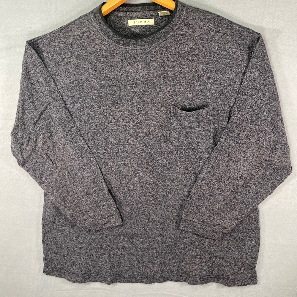 SUMMA Mens L Long Sleeve T Shirt Pocket Front Gray Silk‎ Cotton Blend Knit
